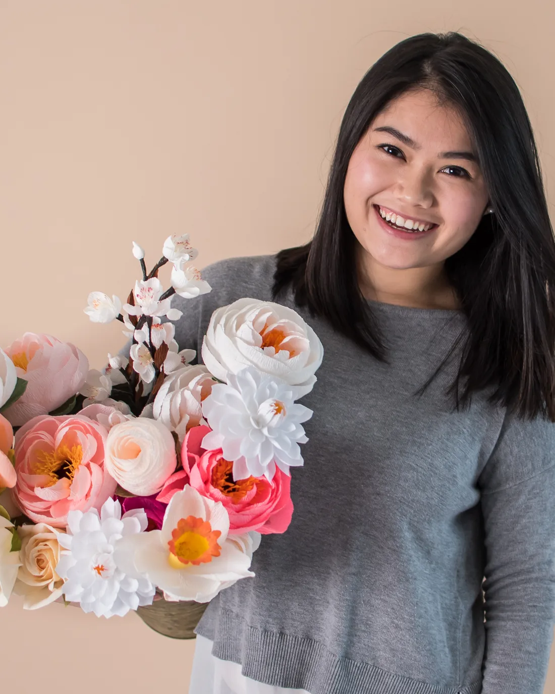 Thao with a paper bouquet